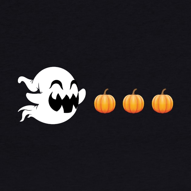 Funny Ghost Chasing Pumpkin - Retro Video Game by zeeshirtsandprints